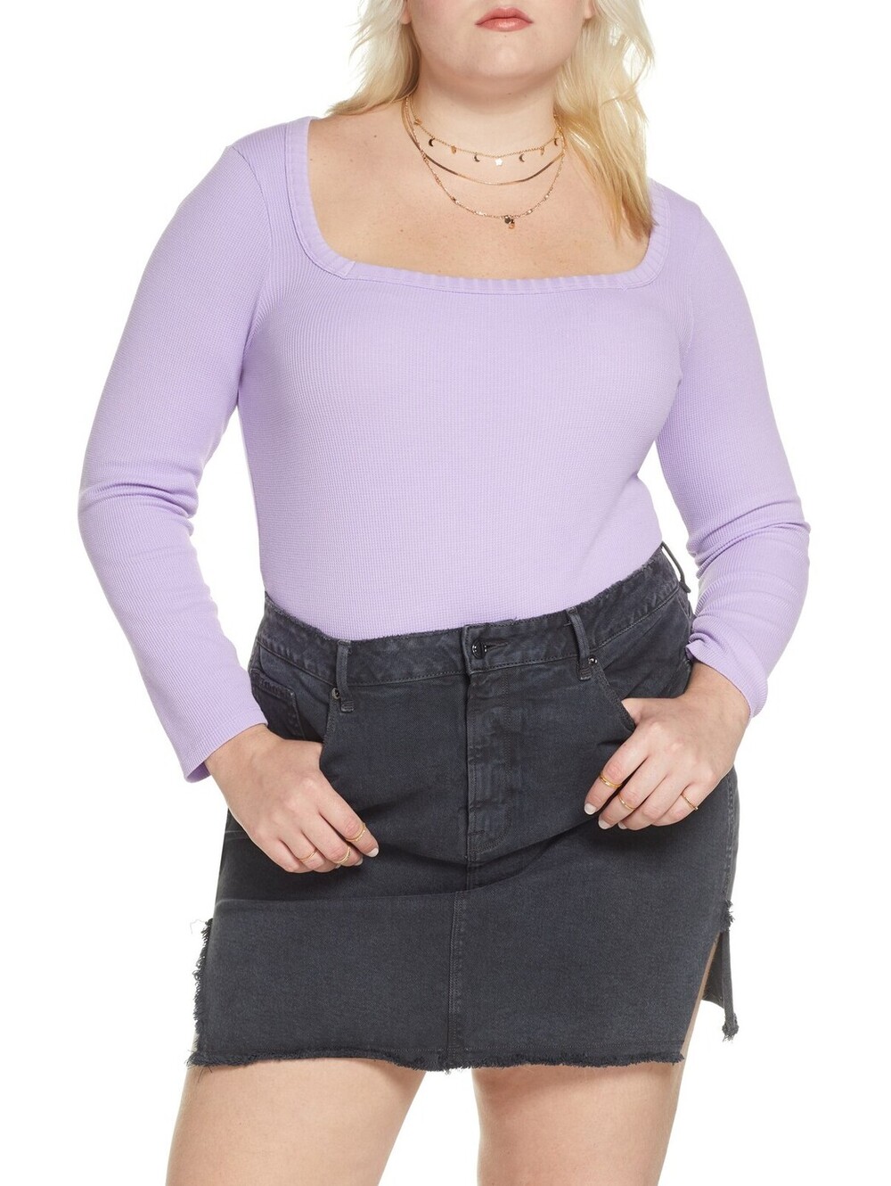 Plus Size Women's Bp. X Claudia Sulewski Square Neck Thermal PURPLE Top Size 1X